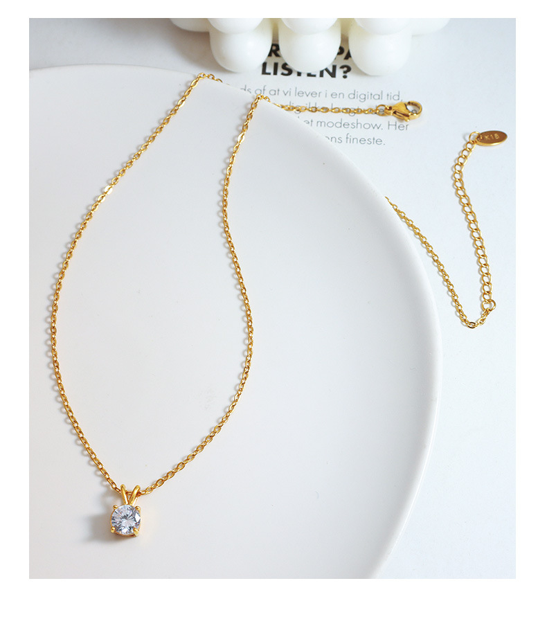 Simple Style Round Titanium Steel Plating Inlay Zircon Pendant Necklace 1 Piece