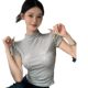 SweeT BalleT STyle Niche Bow Half TurTleneck ShorT-sleeved T-shirT for Women Summer Slimming Look ShorT RighT Shoulder Top