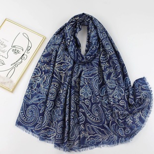 Hot Stamping Dark Night Cashew Factory Sales Foreign Trade Cross-Border Printed Silk Scarf Satin Soft and Good Feel Women's Long Scarf Spring & Fall Scarf