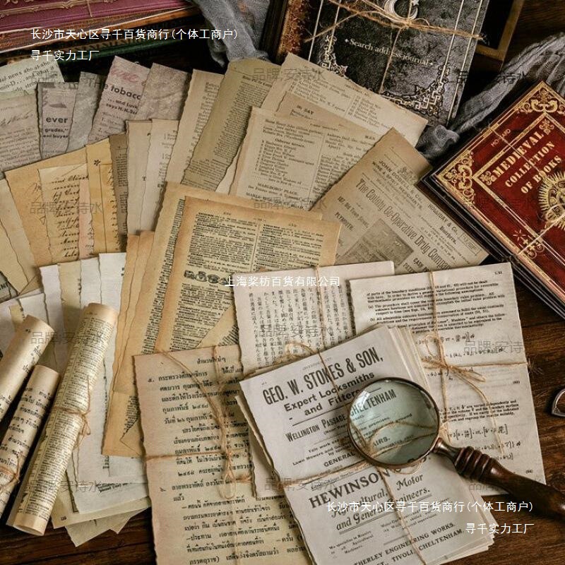 Vintage Yellowed English Old Paper, Nostalgic Old Newspaper Wall Stickers, Photo Props, English Book Decoration