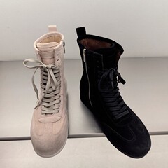 欧洲站XJ女鞋25秋冬时尚软牛猄皮圆头系带侧拉链休闲平底拳击短靴