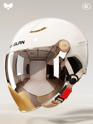 Motosiklet kaskı (dəbilqə) — Protection Double Mirror Motorcycle Helmet - 3c-ceramic-white-electroplated-outer-long-double-mirror-new-national-standard-class-a-one-size-fits-all