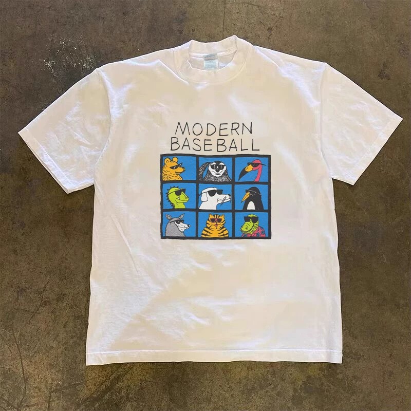 Sleccter Niche Emo Band Merchandise Fun Animal Grid Pattern Retro Versatile Short-Sleeve T-Shirt