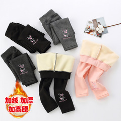 2023兒童秋冬加絨加厚打底褲女童刺繡保暖長褲中小童卡通印花睡褲