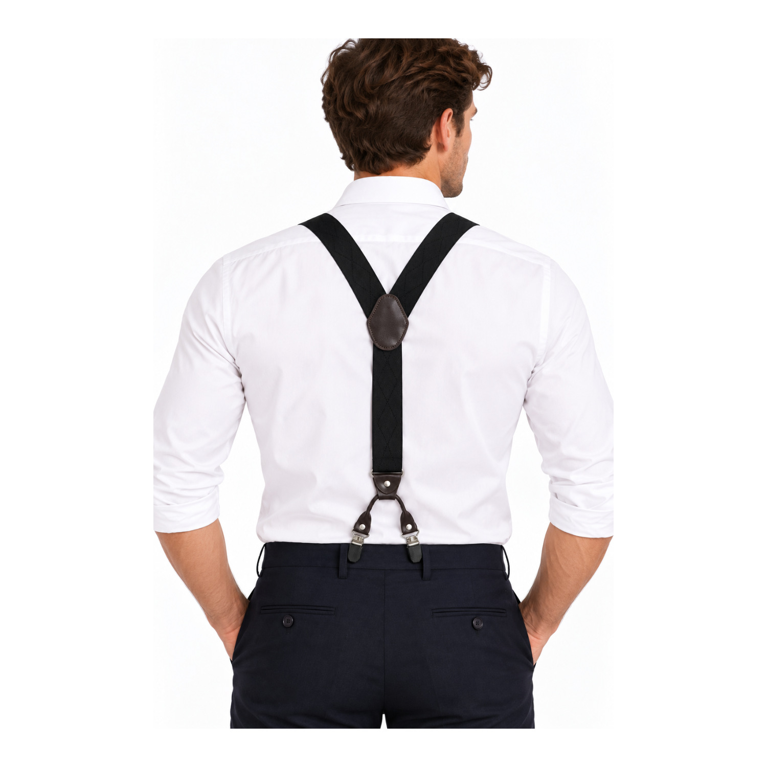 Suministro exclusivo transfronterizo: Tirantes para hombre de 3.5 cm con 6 clips, empaque en caja de regalo, tirantes elásticos.