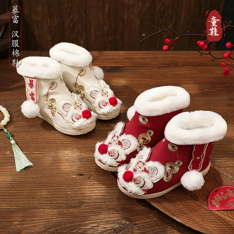 Детские хлопчатобумажные сапоги один педаль удобные хлопковые туфли утолщенные теплые вышитые туфли
