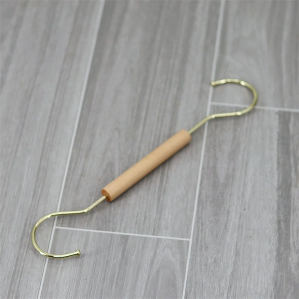 28CM solid wood double gold hook