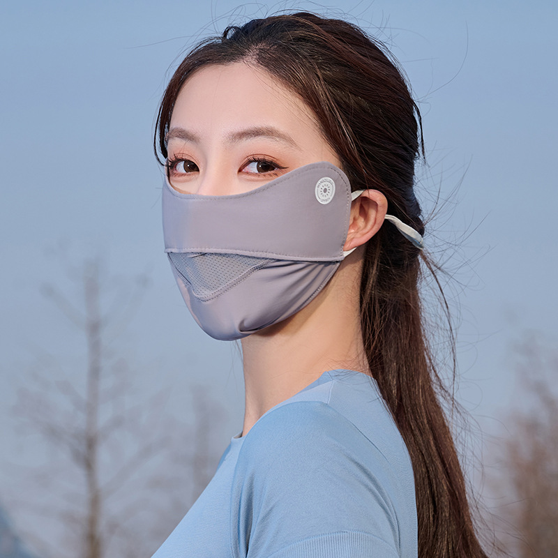 Ice Silk Sunscreen Women's Summer Anti-UV Driving Cycling Eye Protection Face Mask Thin Breathable Sunshade Face Cover