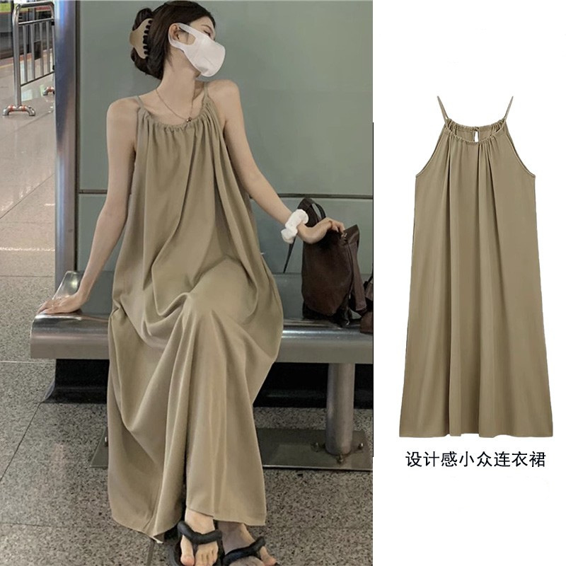 Summer halter sling dress women's 2024 New loose gentle temperament atmosphere French super long skirt