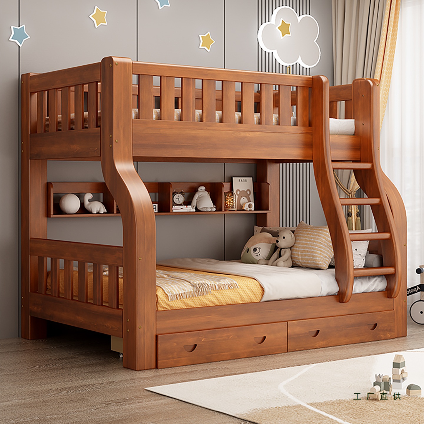 All Solid Wood High and Low Beds, Bunk Beds, Children's Beds, Two-Story Bunk Beds, Multi-Functional Combination Bunk Beds, Wooden Beds