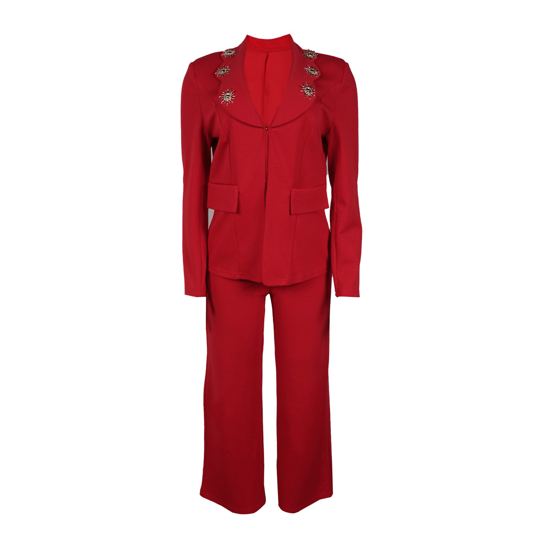 Completo elegante donna con blazer a revers a contrasto e pantaloni_voghion.com