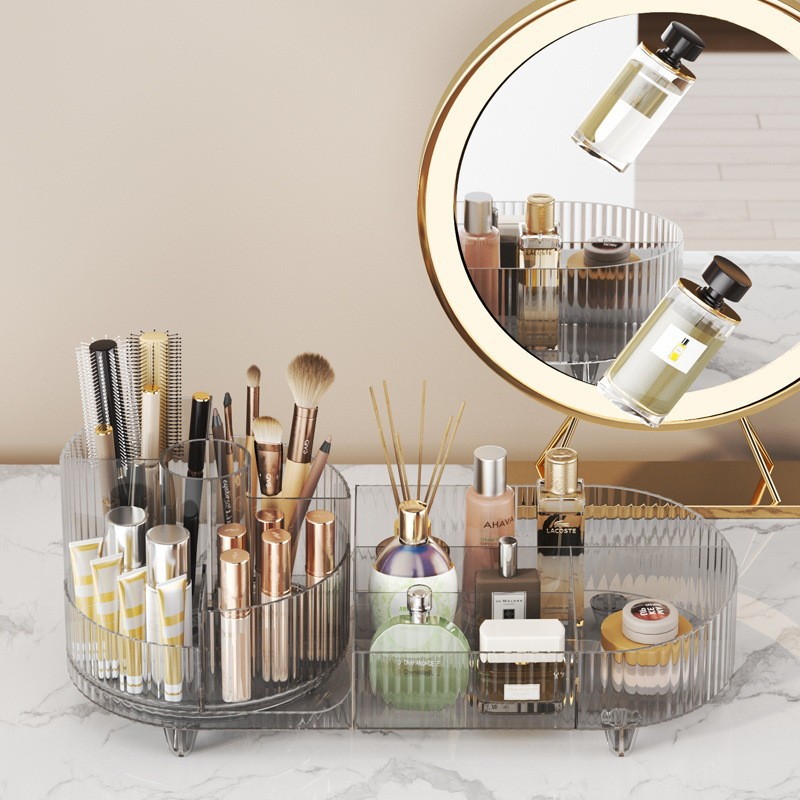 Cosmetic Storage Box Large Capacity Rotatable Dressing Table Desktop Lipstick Skin Care Transparent Rack Plastic Batch