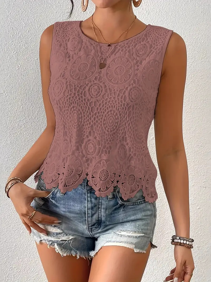 Women's French Style Crochet Camisole Heavy Duty Summer Top Chic Slimming Sexy Elegant Floral Outer Layer_ecoleips.com