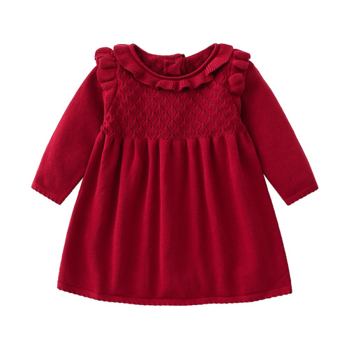 Cross-border baby sweater knitted dress autumn and winter style lotus leaf collar knitted sweater Amazon children's skirt