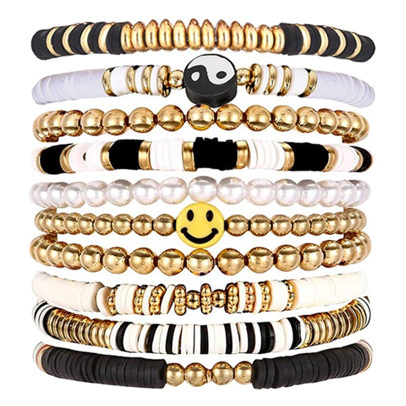 Amazon Venta caliente bohemio pulsera traje colorido cerámica suave sonrisa en forma de corazón pulsera de perlas joyas en stock