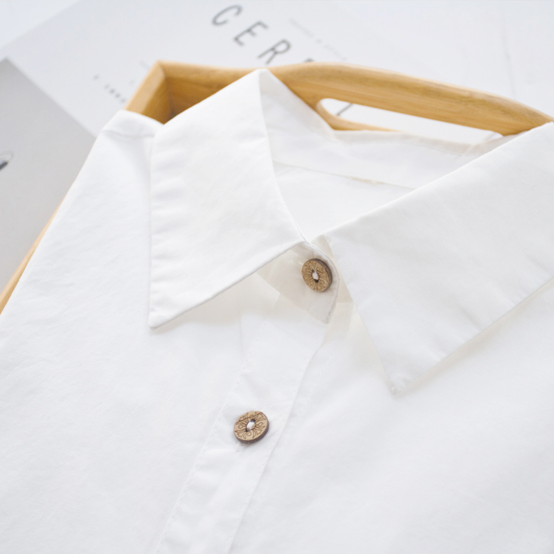 가을 코튼 화이트 셔츠 여성용 내베이스 순수 화이트 셔츠 겨울 기모 두꺼운 따뜻한 심플 스타일
