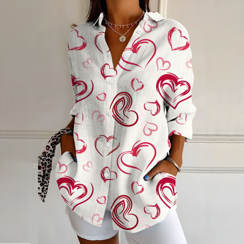 2026 New Model Women's Cross-Border Amazon European and American Valentine's Day Best-Selling Long-Sleeved Shirt with 3D Printed Pattern Top