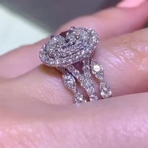 Cao Shi's Same Style: 2-in-1 Egg-Shaped Zircon Ring Set for Women – Trendy Korean-Japanese Two-Piece Couple Rings