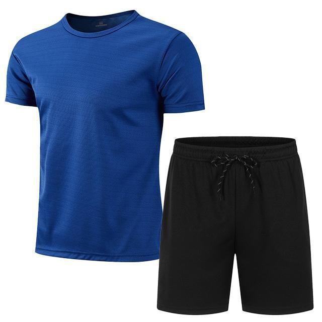 Se puede hacer - camiseta de traje de manga corta de malla para hombres de verano + pantalones cortos deportivos de cinco puntos en color sólido y casual