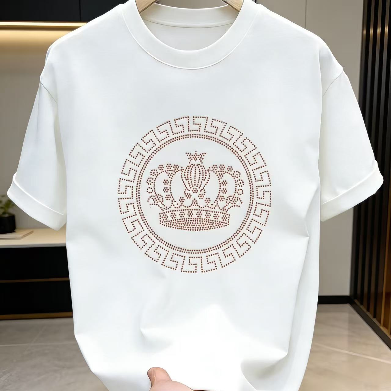 260g重磅纯棉短袖T恤男2026新款夏季豪皇冠烫钻休闲上衣男士潮牌