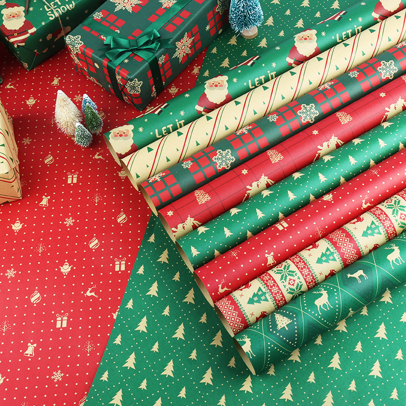 Papel de regalo de Navidad Santa Claus caja de regalo de dibujos animados flores regalo papel de embalaje Kraft al por mayor