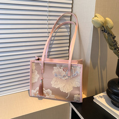 2024新款國潮時尚簡約流行圖案單肩包獨特小眾設計托特包包女