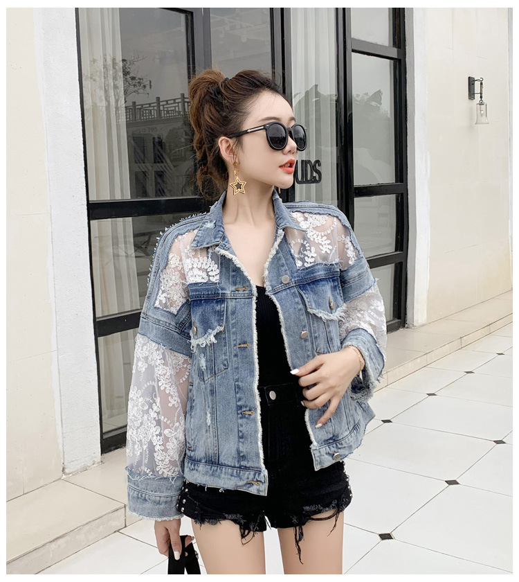 ​​Women's Lace Mesh Short Jacket – Lightweight Sun Protection Top With Embroidered Details (Light Blue, S-3XL)​​_voghion.com