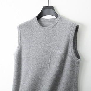New Pure Wool Men's Round Neck Sleeveless Sweater Knitted Vest Thickened Jacquard Cashmere Vest Pullover Waistcoat