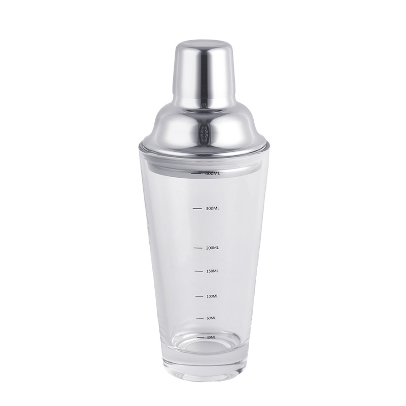 Vidrio de tres secciones con escala 400m coctelera leche té herramienta conjunto completo coctelera de mano de acero inoxidable