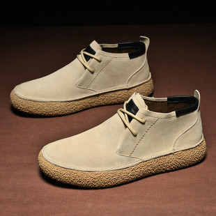 Matte leather mercerized suede leather mid-top board shoes Martin boots mid-cut retro men's casual leather shoes thick-soled fashionable shoes