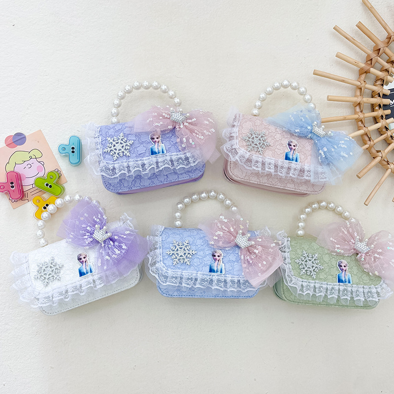 Bolsas de niños nuevas princesas de dibujos animados bolsas de perlas de encaje arco niñas bolsas de hombro cambio mochilas de moda