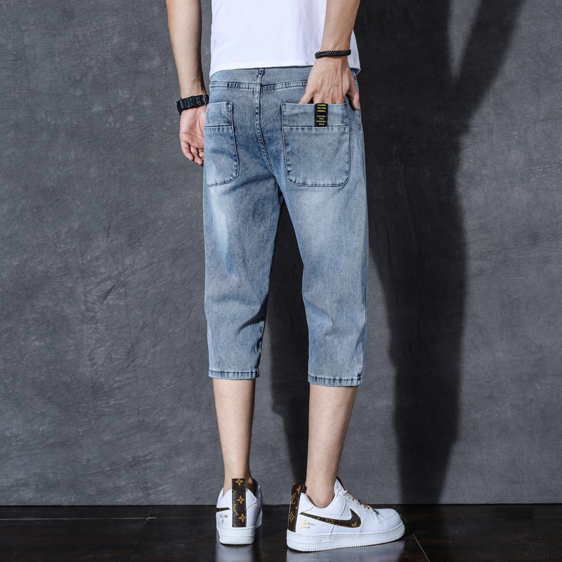 Denim shorts men's 2020 Summer new men's loose straight cropped pants thin trendy cropped pants