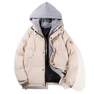 情侣假两件羽戎棉衣男女连帽外套保暖加厚棉服潮牌面包服上衣代发