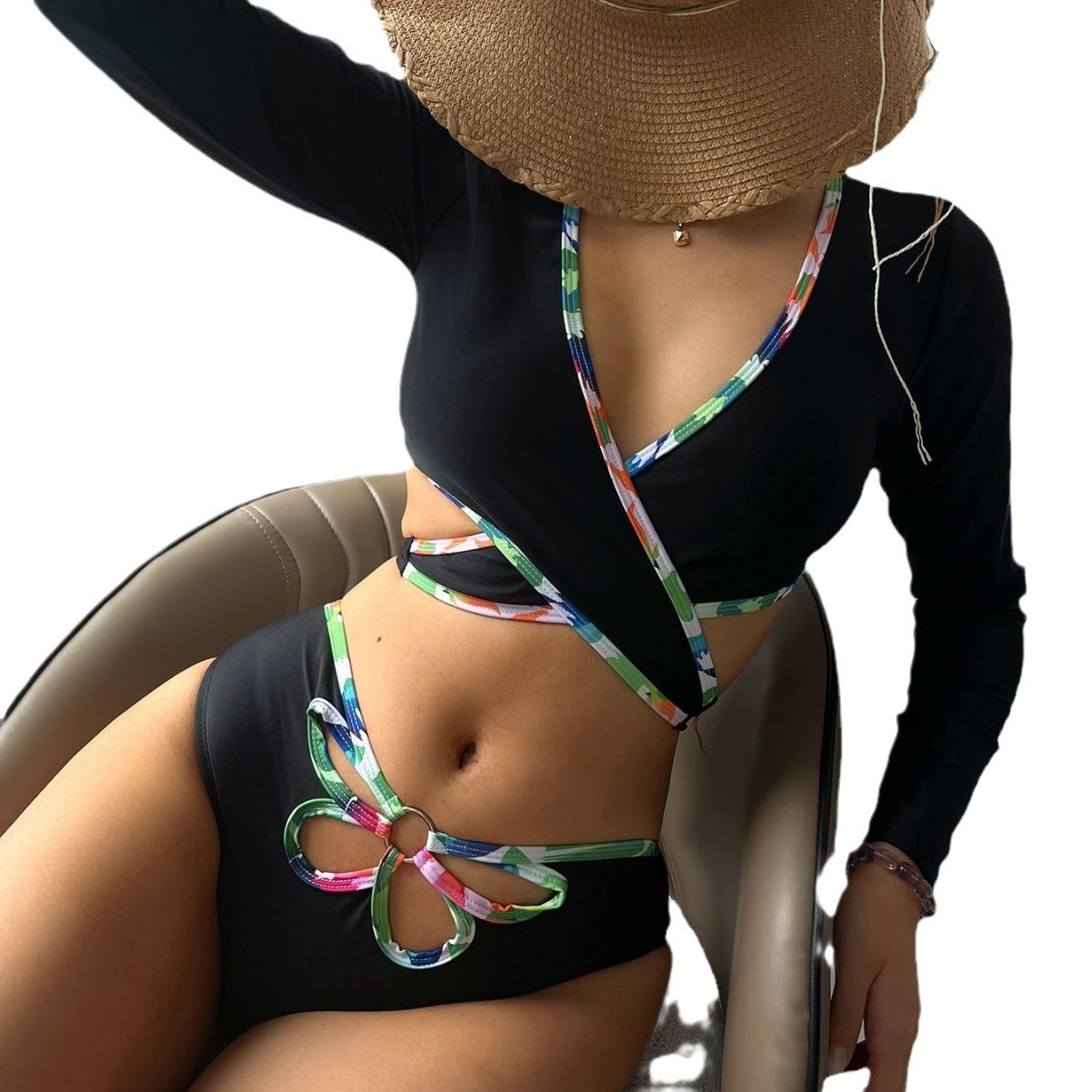 Neuer, langärmeliger, einfarbiger, sexy Badeanzug für den Export, beliebt bei AliExpress, Damen-Bikini-Bademode, 124 Stück auf Lager_voghion.com