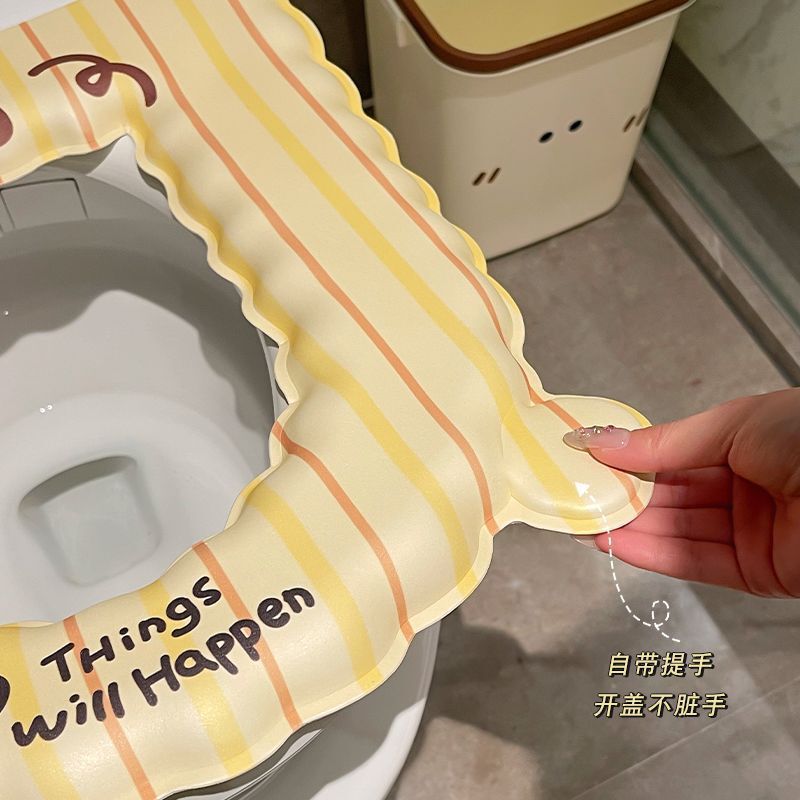 かわいい漫画の厚みのあるトイレマット家庭用ユニバーサル便座薄いバスルームマット四季ピンクストライプチェック柄|undefined