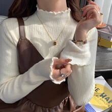 加绒加厚一体绒毛衣女2025秋冬新款内搭高级感木耳边保暖打底衫女