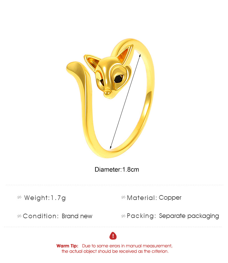 5g Weight Ins Style Cute Fox Copper Plating Inlay Zircon Open Ring