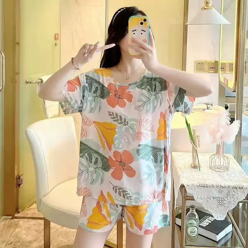 Пижама женская летняя свободная с короткими рукавами тонкий набор для девочек-студентов милый повседневный большой размер домашней одежды фабрики оптом