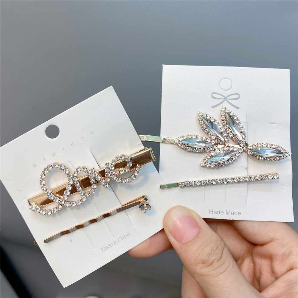 Wholesale Jewelry Diamond Leaf One Word Clip Pair Nihaojewelry display picture 2