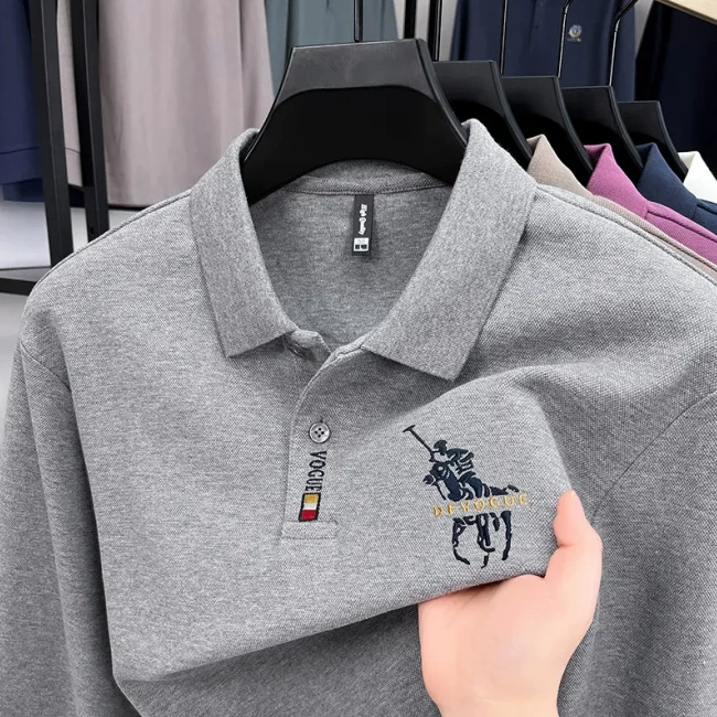 Men's elite demi-season long-sleeve, universal quality polo, for middle age