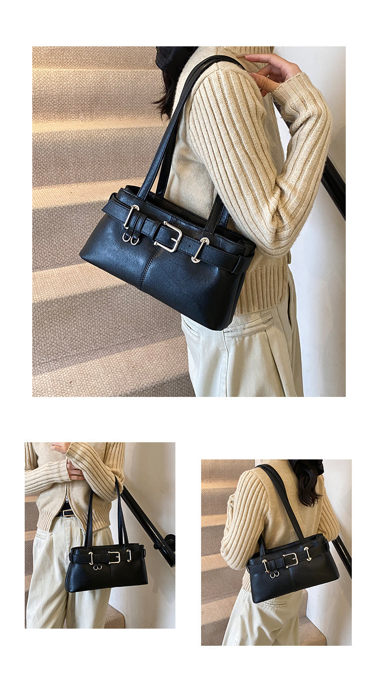 Belt Buckle Structured Zip Closure Shoulder Bag 16