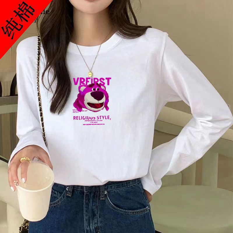 Cotton women's round neck bottoming long sleeve T-shirt 2024 spring and autumn loose Korean pullover jacket wholesale a generation of hair Cotton women's round neck bottoming long sleeve T-shirt 2024 spring and autumn loose Korean pullover jacket wholesale a generation of hair