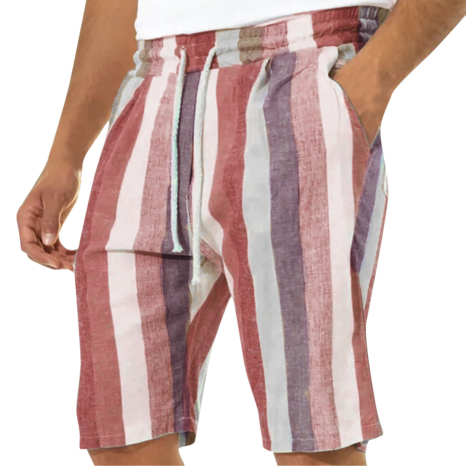 Short capris léger et décontracté pour hommes, avec cordon de serrage à la taille élastique, poche de ceinture de yoga de plage_voghion.com