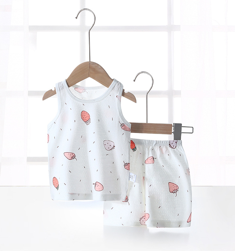 Bebé chaleco traje verano fino bebé algodón sin mangas homewear pantalones cortos niños y niñas pijamas desgaste del verano