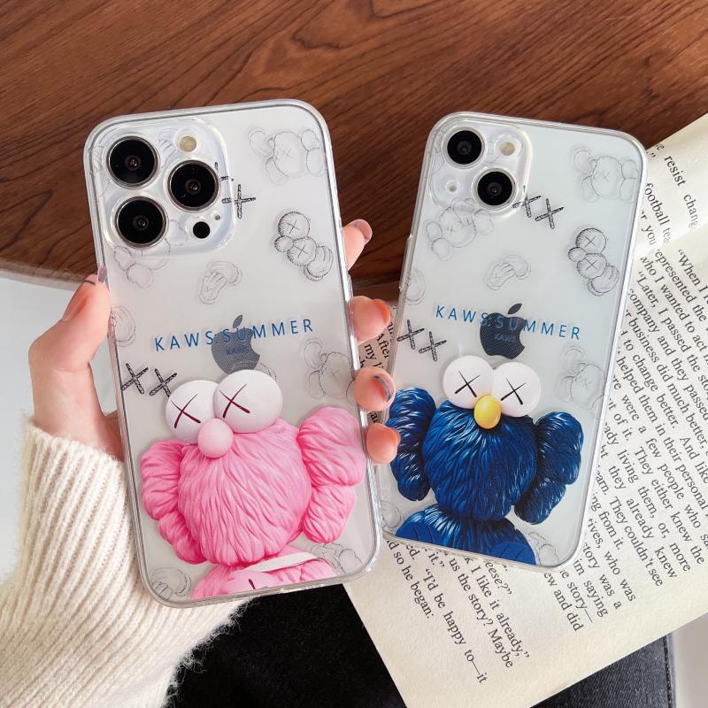 Trendy Brand Cartoon Kaws Couple's Phone Case for Apple 15ProMax Transparent iPhone13 Full Coverage 14 Drop-Resistant