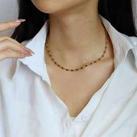 复古黑珠子项链欧美轻奢女百搭简约个性小众环环相扣高级感锁骨链