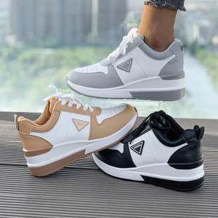 Spring and Autumn 2024 New Triangle Color Matching White Shoes Round Tops Lace-up All-match Couple Sports Casual Shoes Skate Shoes