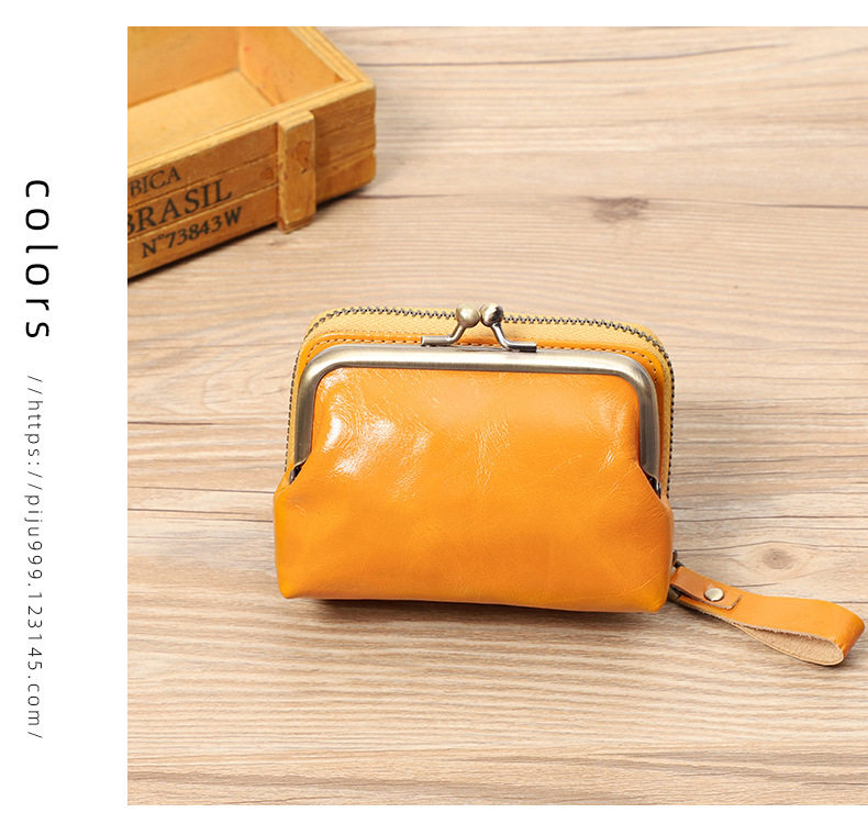 Ví nữ da bò thật cổ điển dạng gấp đựng tiền xu thẻ 11×6×8 cm — Màu đen, Đỏ hoa hồng chi tiết 3