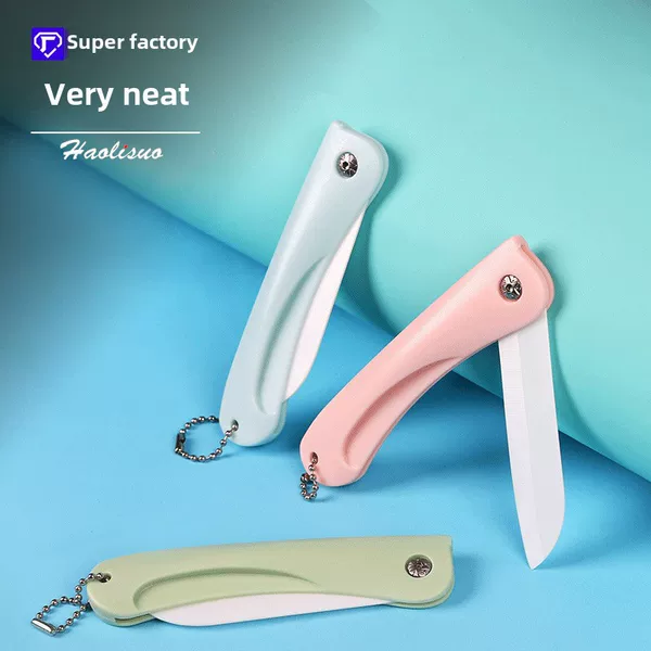 Ceramic knife kitchen small knife portable chain folding knife multifunctional portable mini household ceramic fruit knife