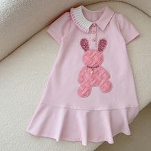女童时尚不规则连衣裙儿童夏季设计感小众卡通兔子粉色卫衣裙
